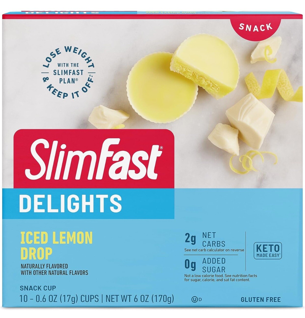 *4 Boxes**Slim Fast Delights Iced Lemon Drop Snack Cup (10 ct. Each)~Total 40 ct