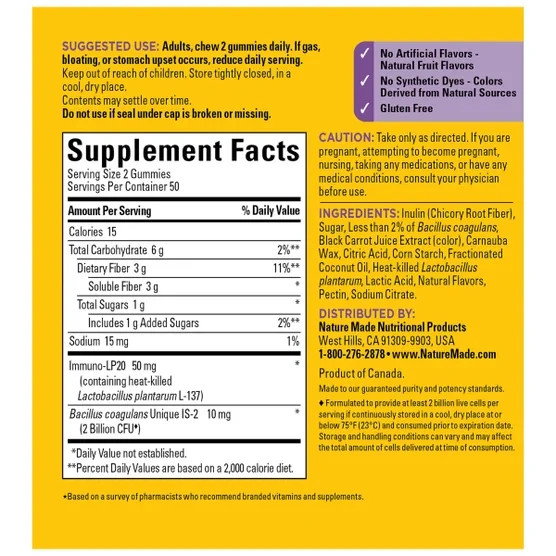 Nature Made Triple Action Biotic Gummy, Pre + Pro + Post-Biotics, 100 Gummies