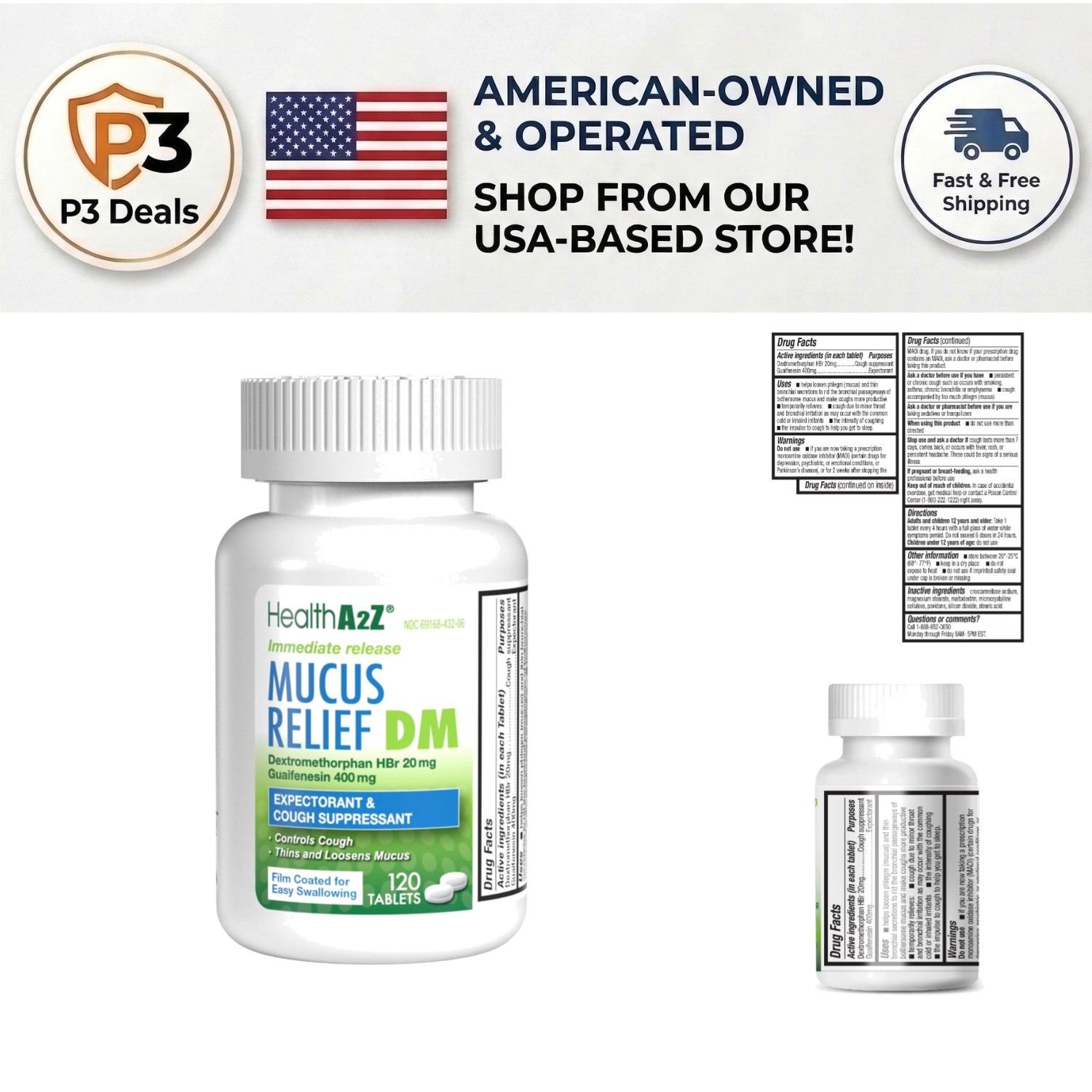 Dextromethorphan & Guaifenesin Cough Relief – 120 Uncoated Tablets, Benzene-Free