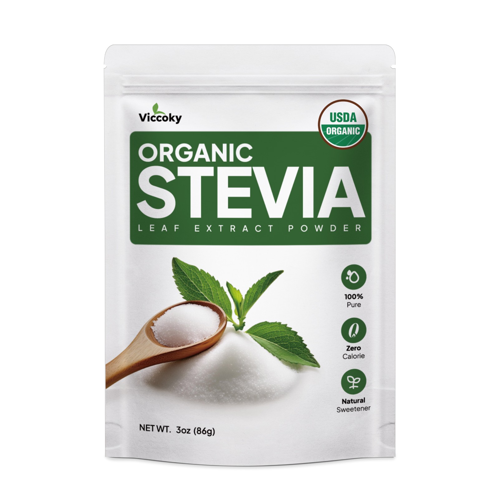 Organic Stevia Powder Pure Extract Natural Sweetener 0 Calories Sugar Substitute