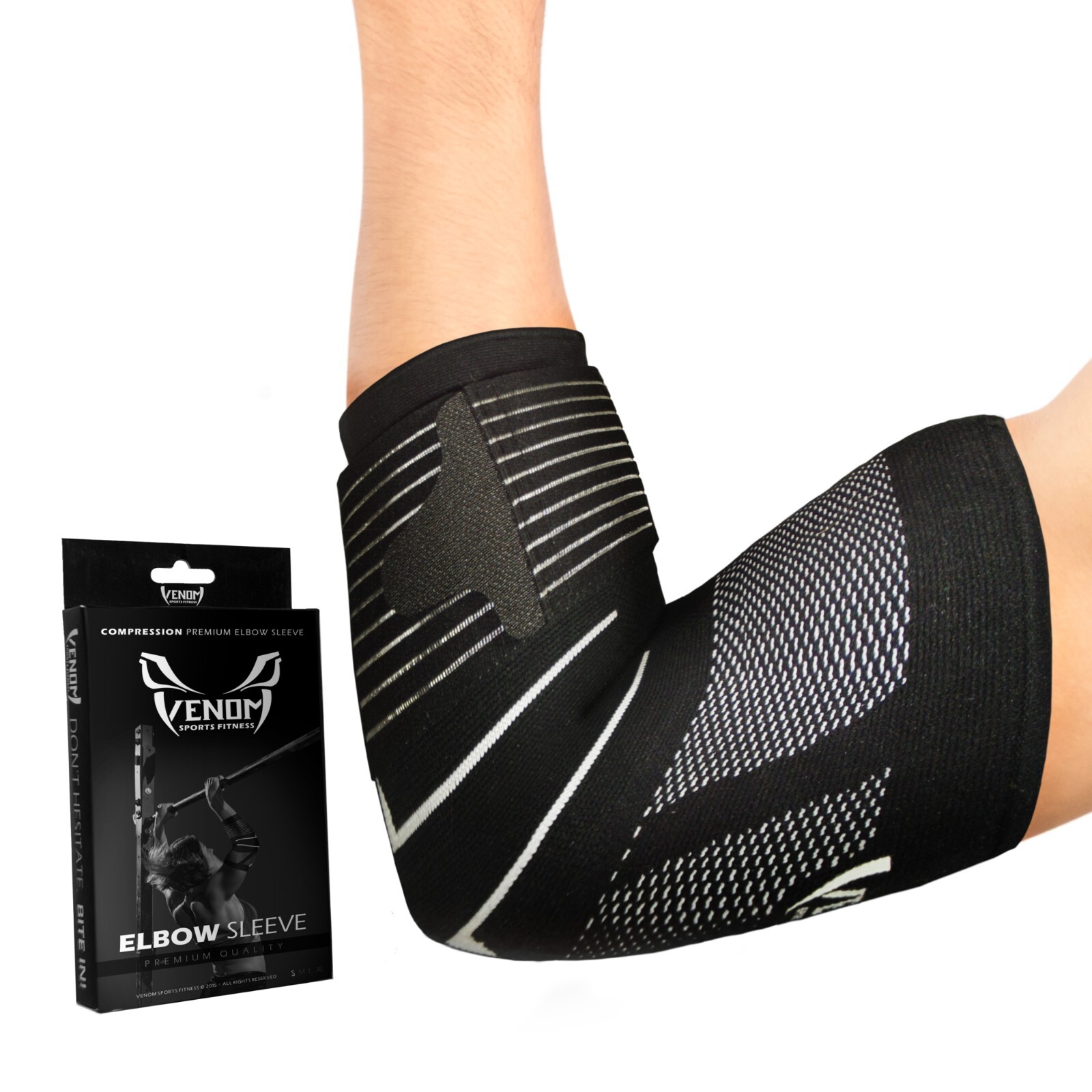 Venom Sports Fitness Premium Elbow Brace Compression Sleeve Support with Strap
