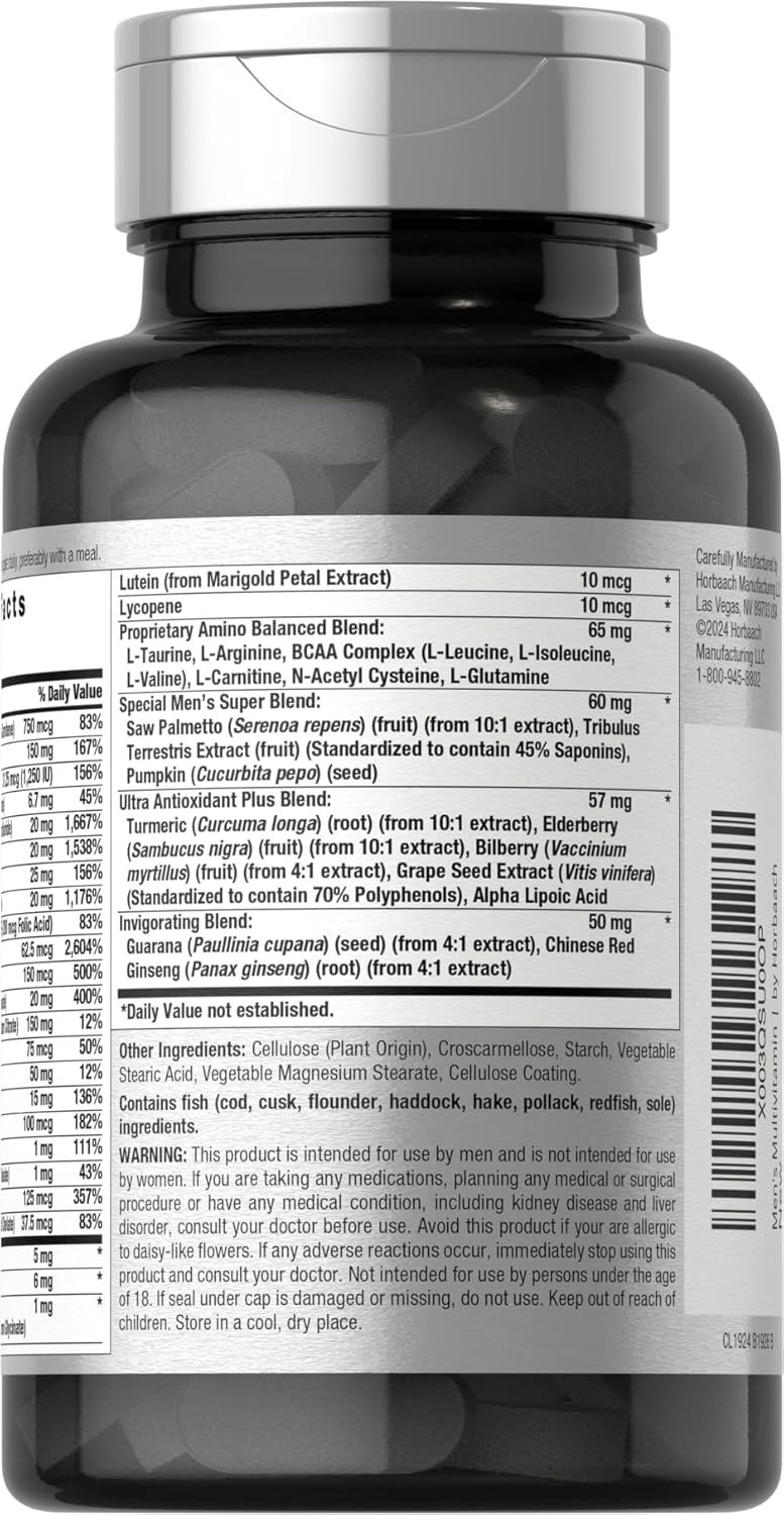 Men’s Multivitamin 50 Plus | 60 Caplets | Non-GMO & Gluten Free | by Horbaach