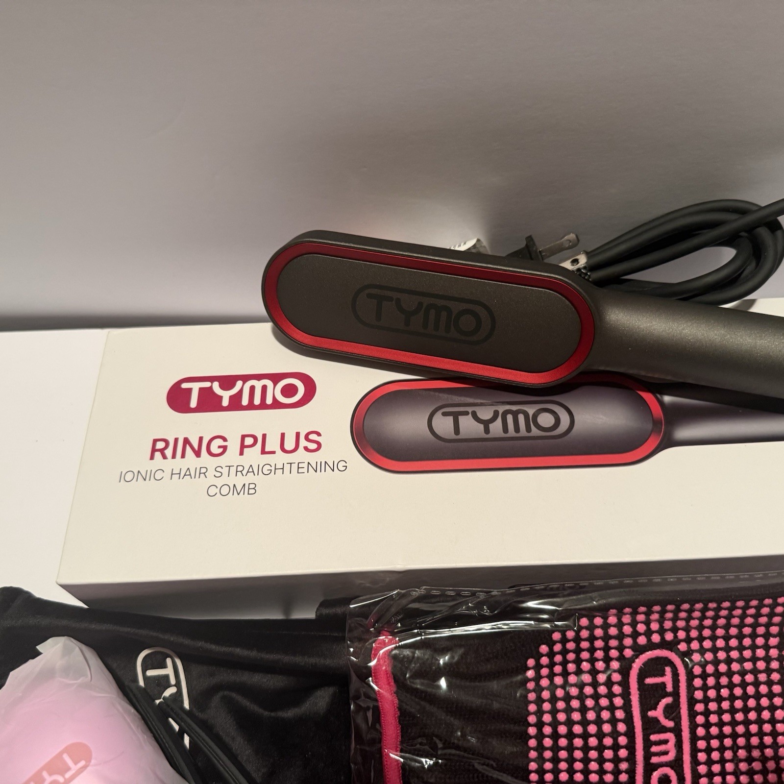 TYMO Ring Plus Ionic Hair Straightener Comb/Brush Electric, Black/Red