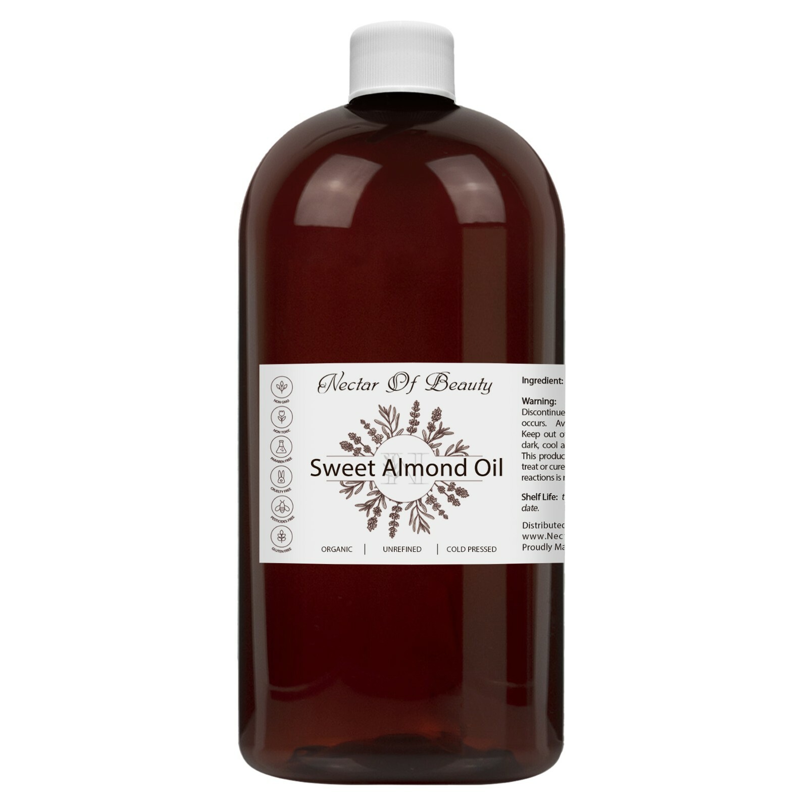 Sweet almond oil organic 100% pure unrefined cold pressed bulk 32 oz body skin