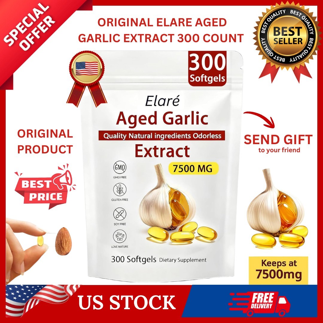 Elare Aged Garlic Extract, 300 Softgels, 7500mg Odorless | Heart & Immune pack 1