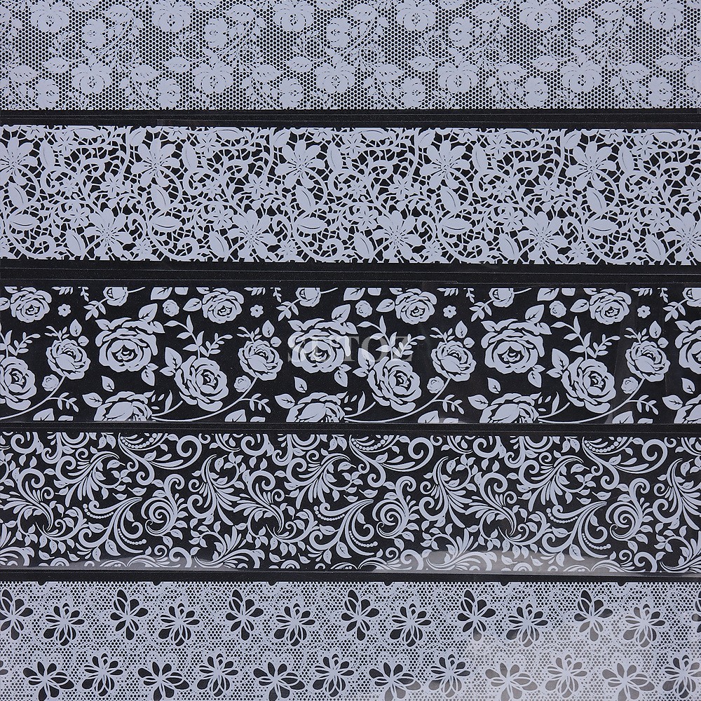 10Pcs Retro Black White Flower Lace Foils Nail Art Transfer Stickers Decals NH30