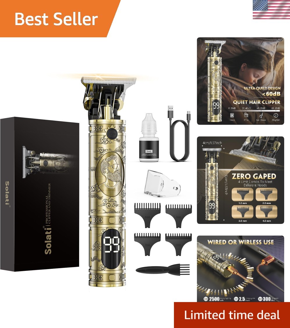 Quiet Power T-Blade Trimmer for Men – High Carbon Steel Hair Clippers With LCD
