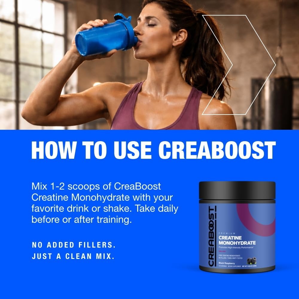 Pure Creatine Monohydrate Powder – Black Raspberry Flavor, Muscle Growth & Energ