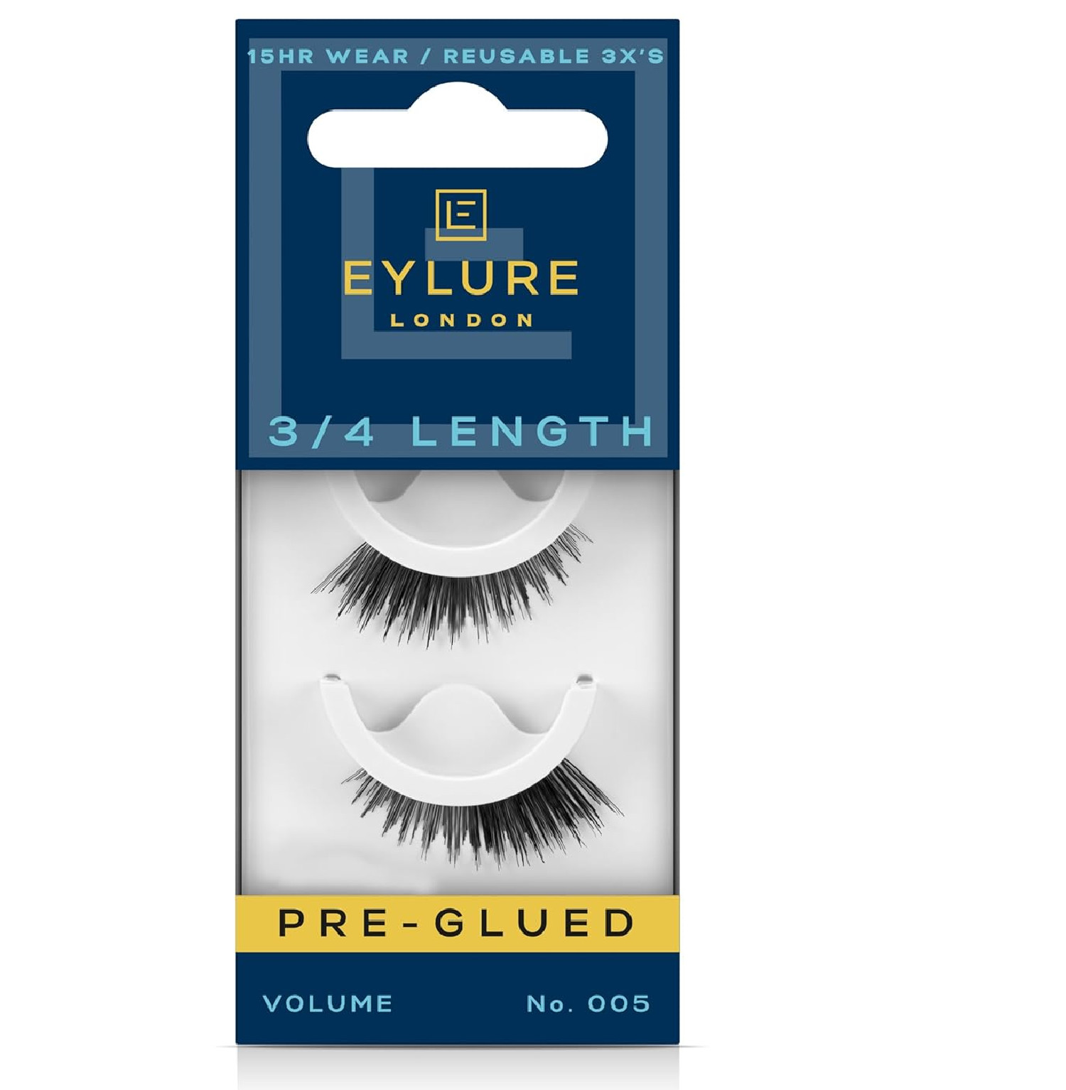 Eylure Press On Pre-Glued False Eyelashes, 3/4 1 pair (Pack of 1), Black