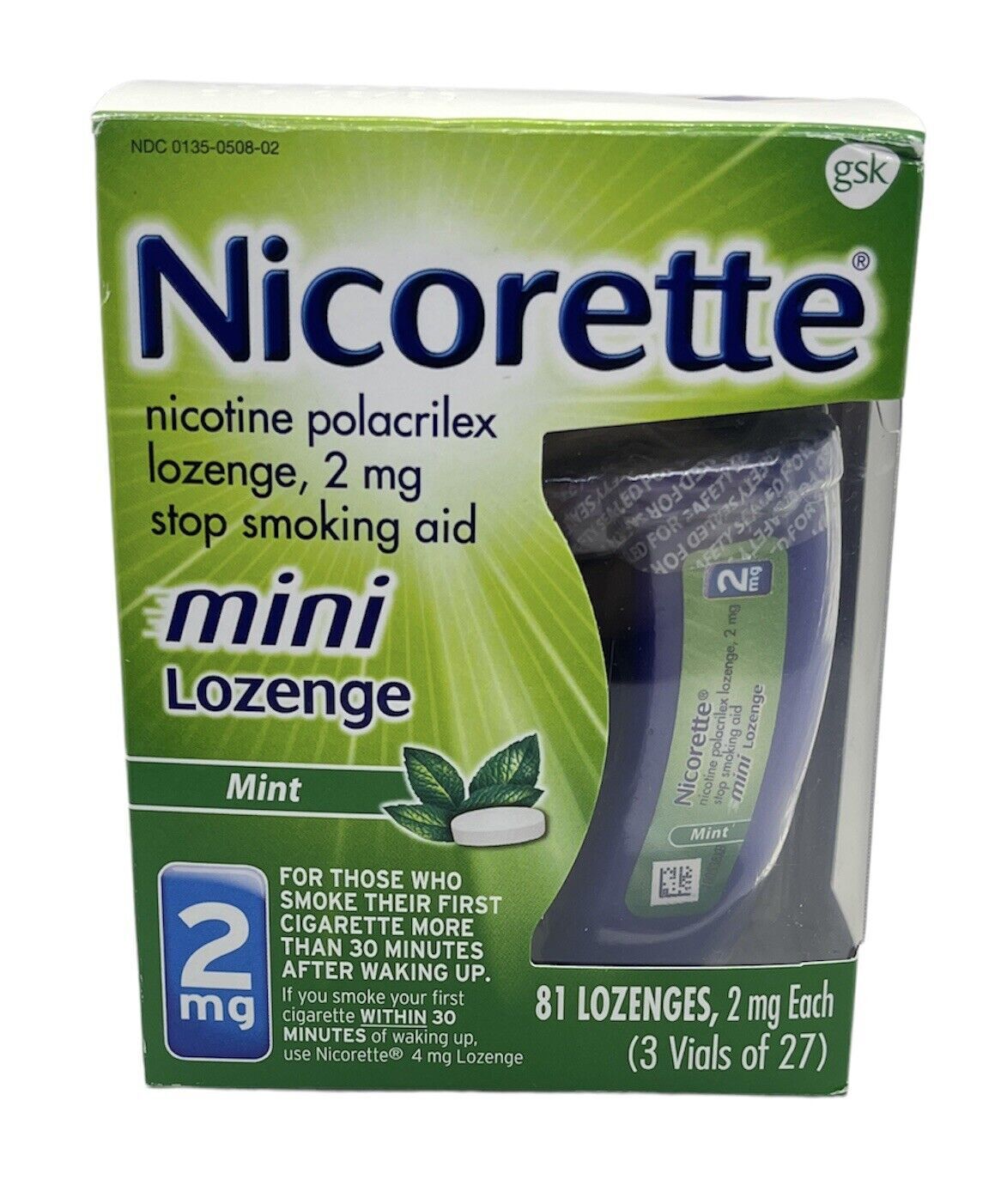 Nicorette Mini Lozenge Mint 2mg. 81 Count Expires 09/2026