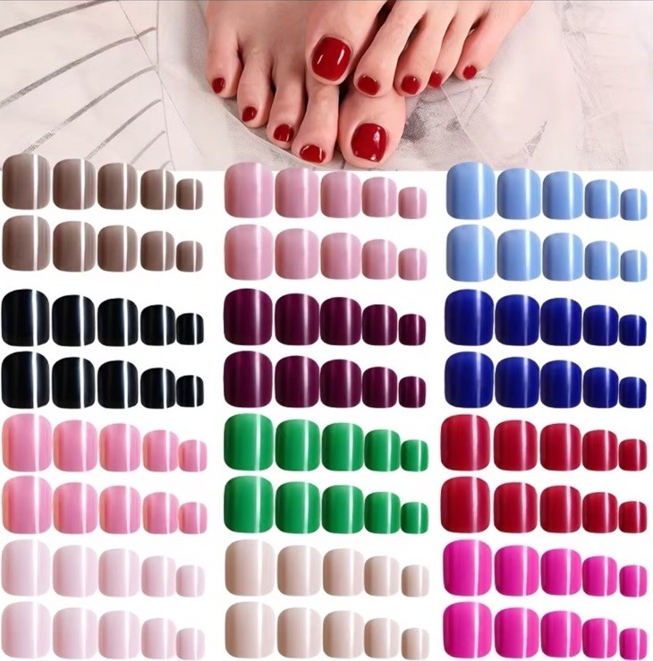 288Pcs Fake Press on Toenails Short Square. 12 Colors W Storage. Easy To Apply.