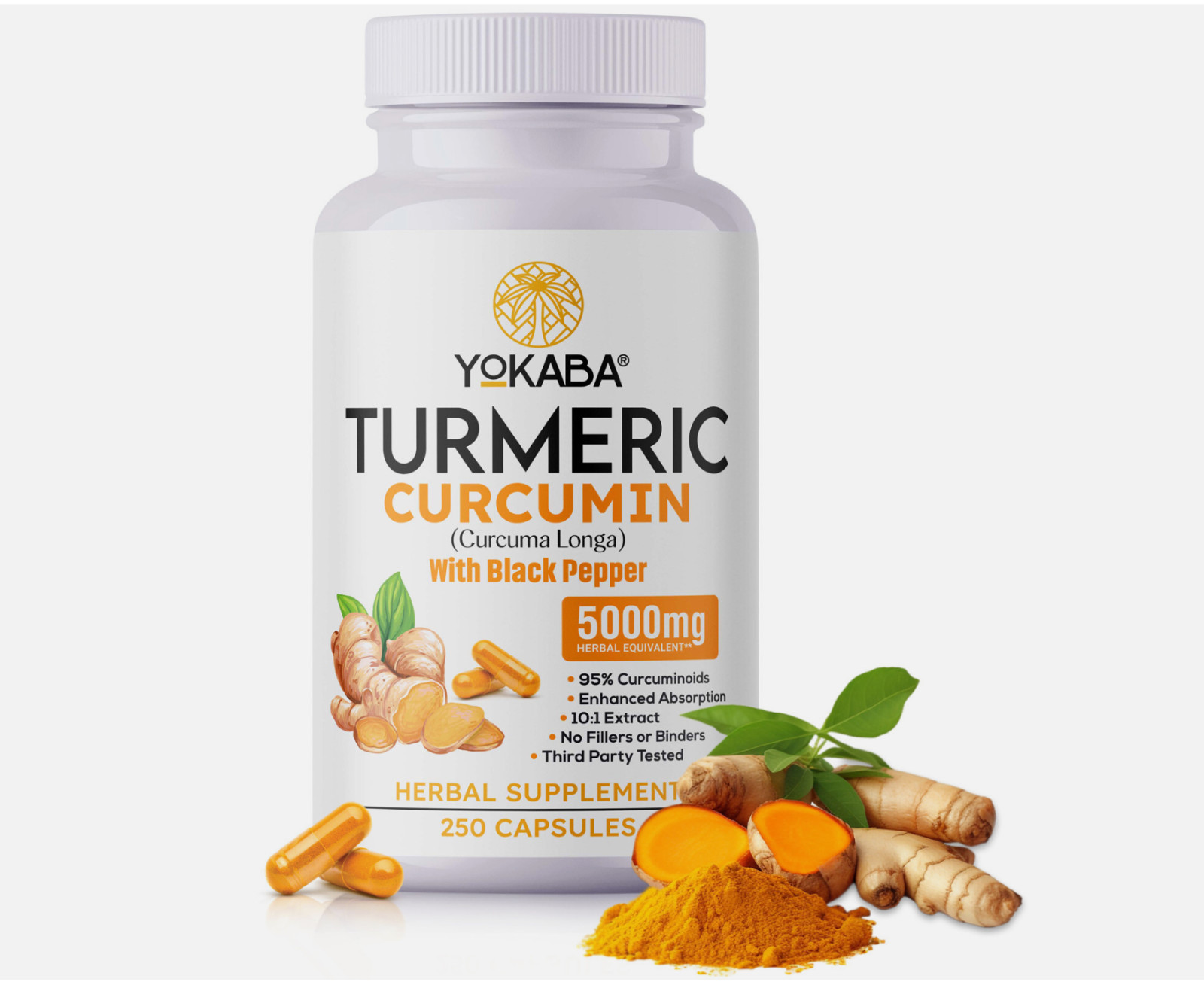 250 Capsules Turmeric Curcumin 5000mg Herbal Extract with BioPerine by YOKABA