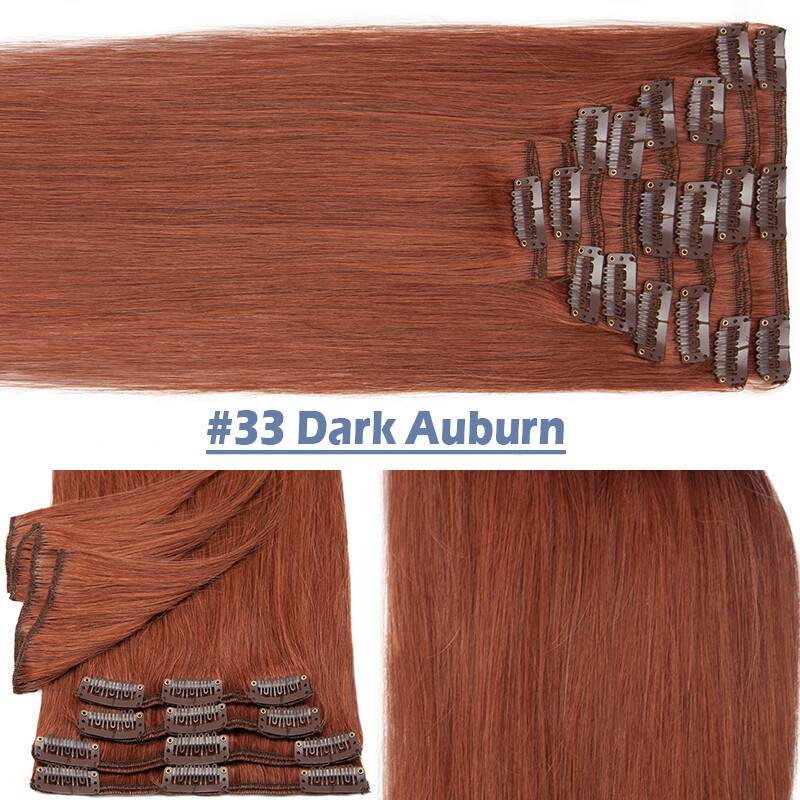 Clip In Human Hair Extensions Russian Remy Hair 8 Pieces with 18 Clips Full Head