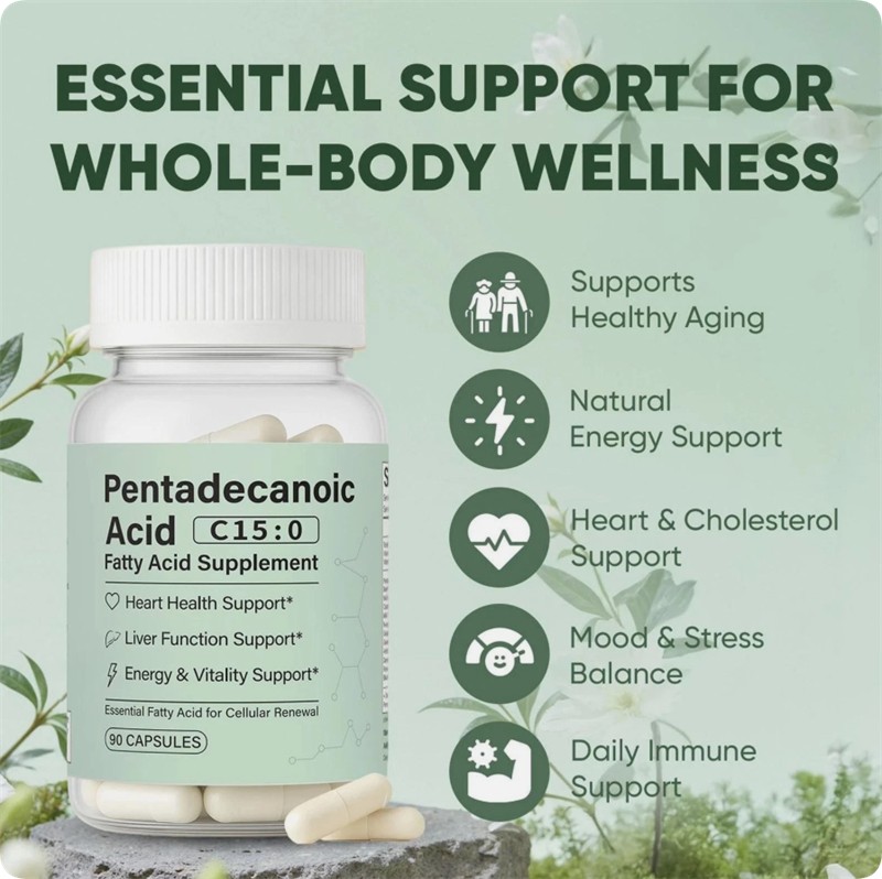 Pentadecanoic Acid Caps, C15:0 Fatty Acid Supplement – Natural Plant-Based 1-5X
