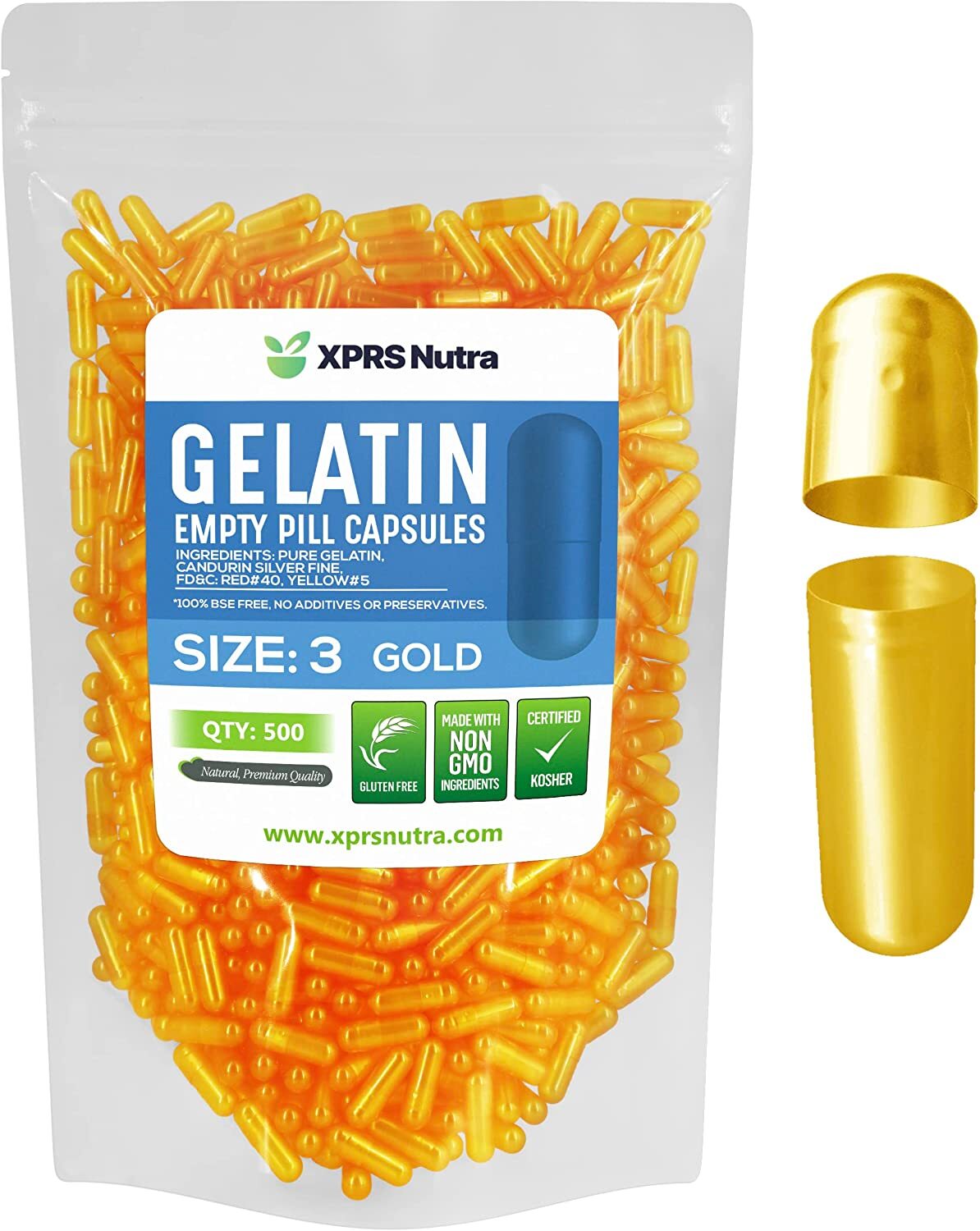 Capsules Express- Size 3 Gold Empty Gelatin Capsules Gelcap Kosher Caps Pill Gel
