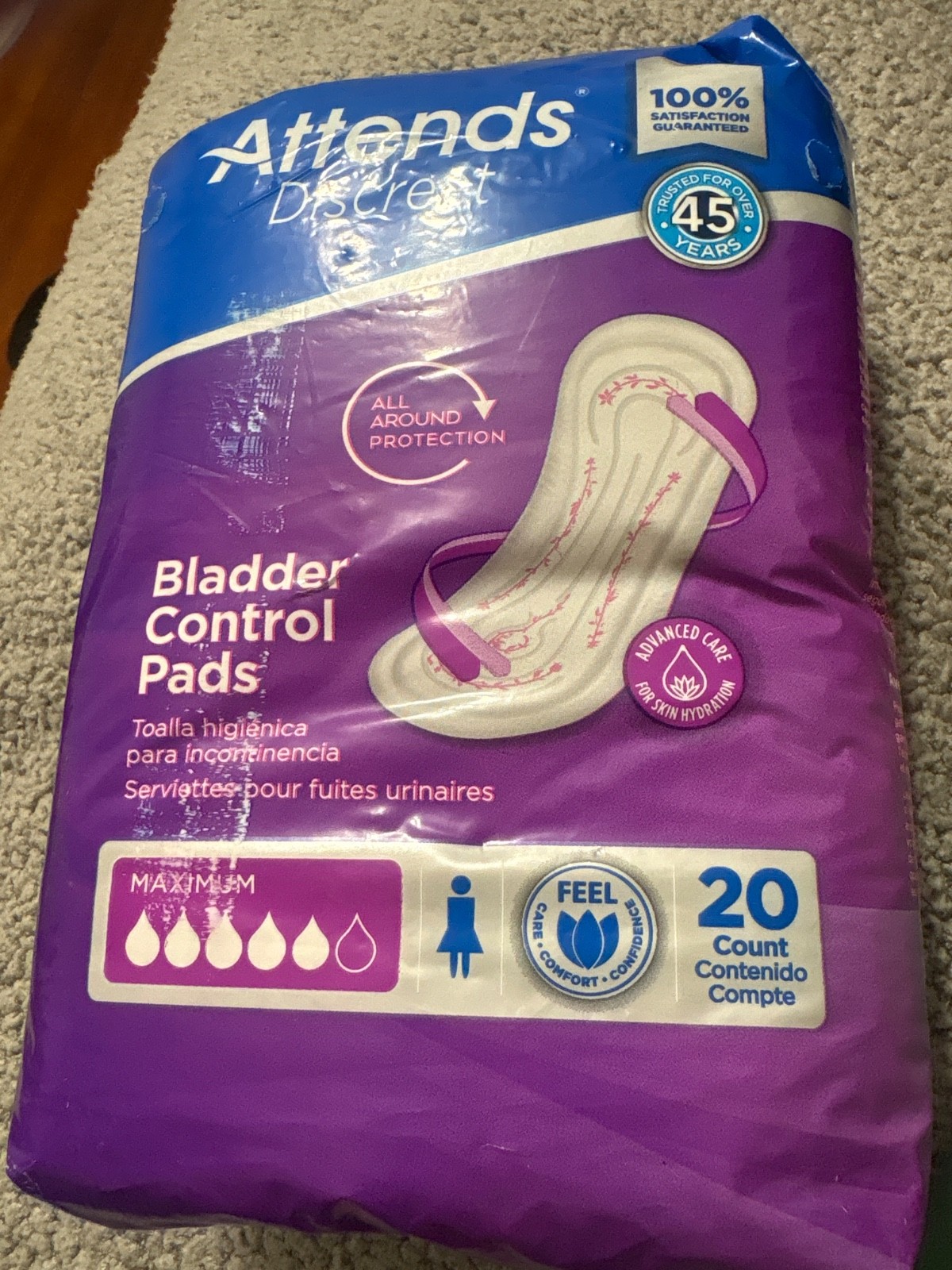 20 count Attends Discreet Bladder Control Pads Maximum Long Women White 20 Count