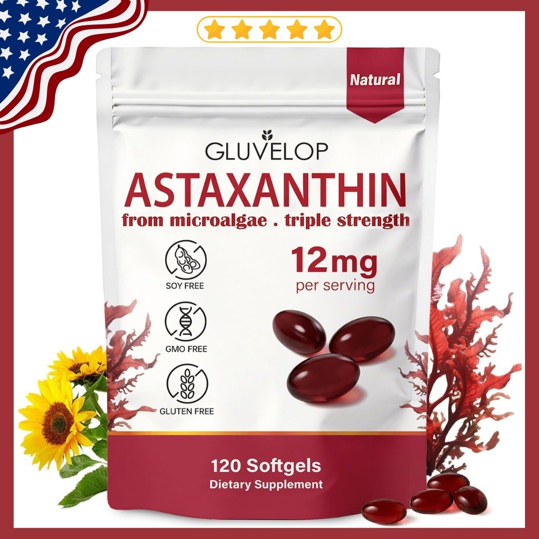 Astaxanthin 12mg 120 Softgels, 4 Month Supply,Triple Strength,Non-GMO,Eye Health