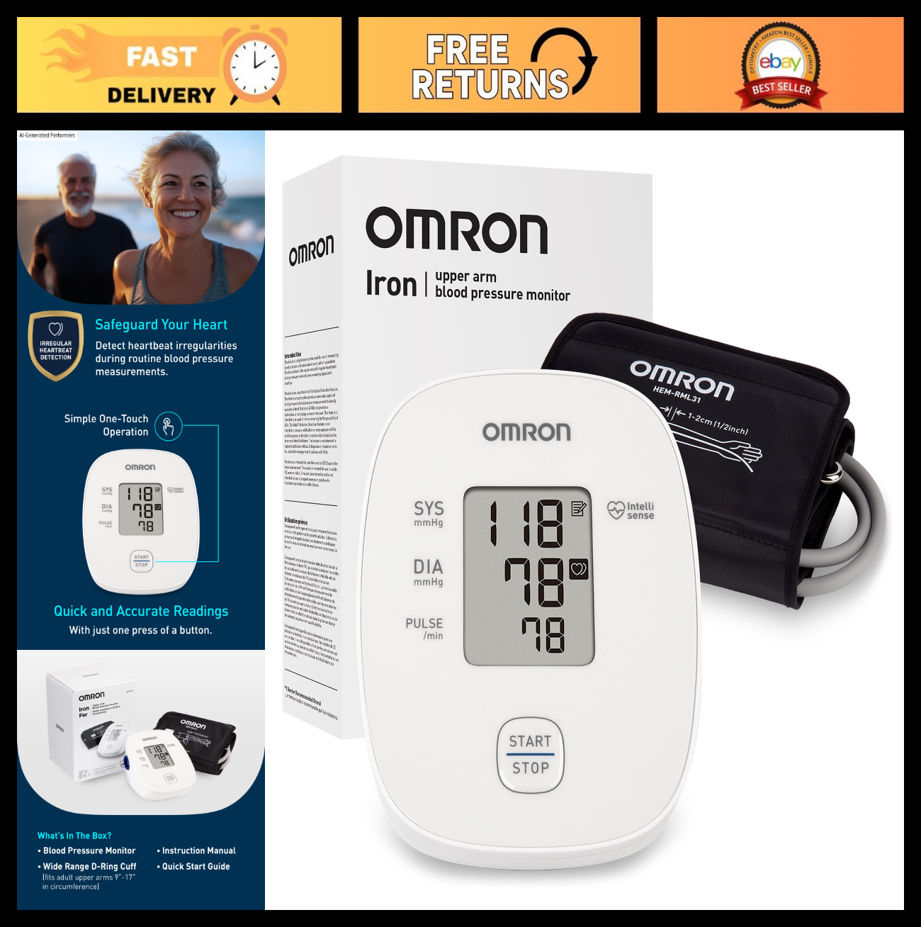 Upper Arm Blood Pressure Monitor – Clinically Validated Home Use Cuff, Doctor Re