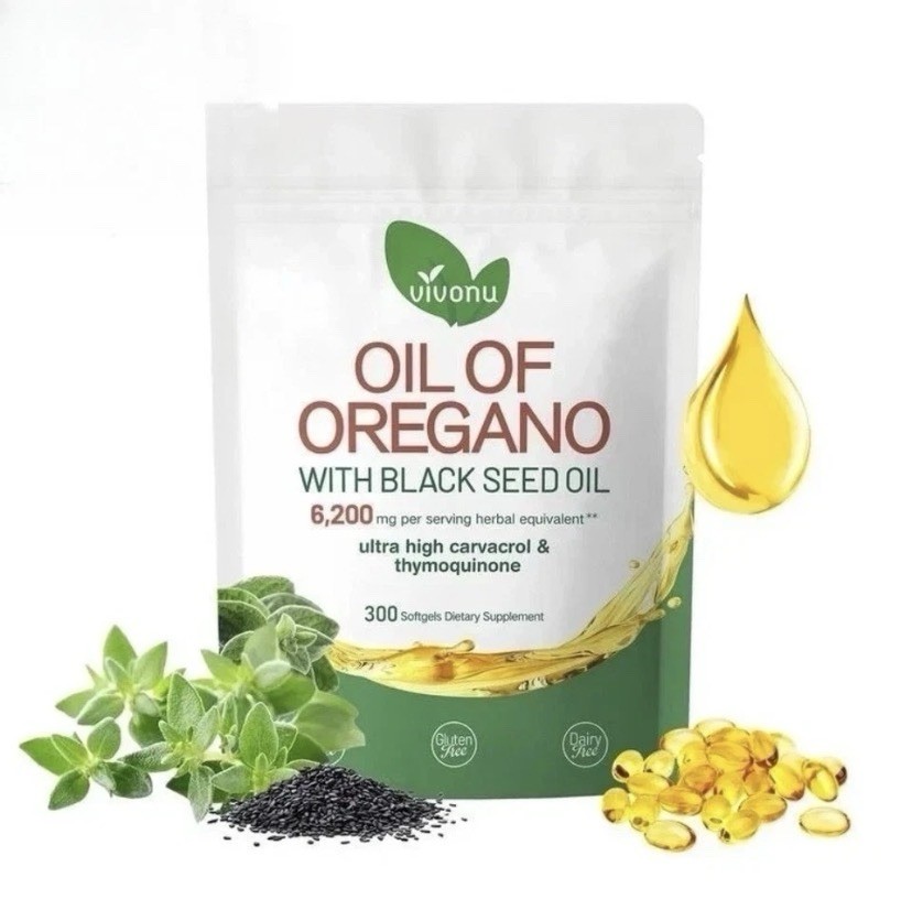 VivoNu 6200mg Oil of Oregano Capsules | 2-in-1 with Black Seed Oil