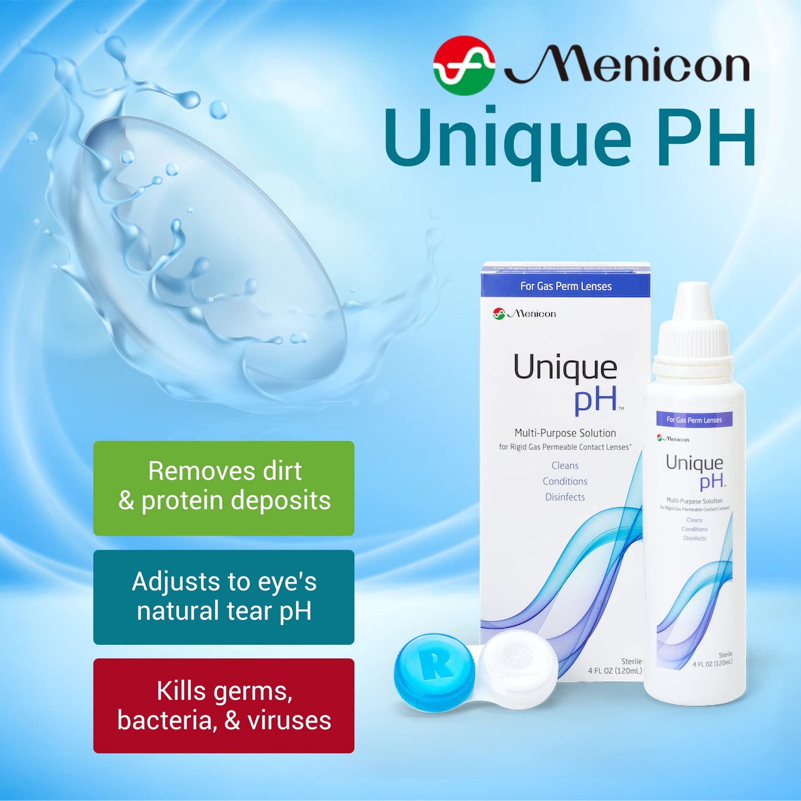 Menicon Unique pH Multi-Purpose Contact Lens Solution 4 Fl Oz (Pack of 1)