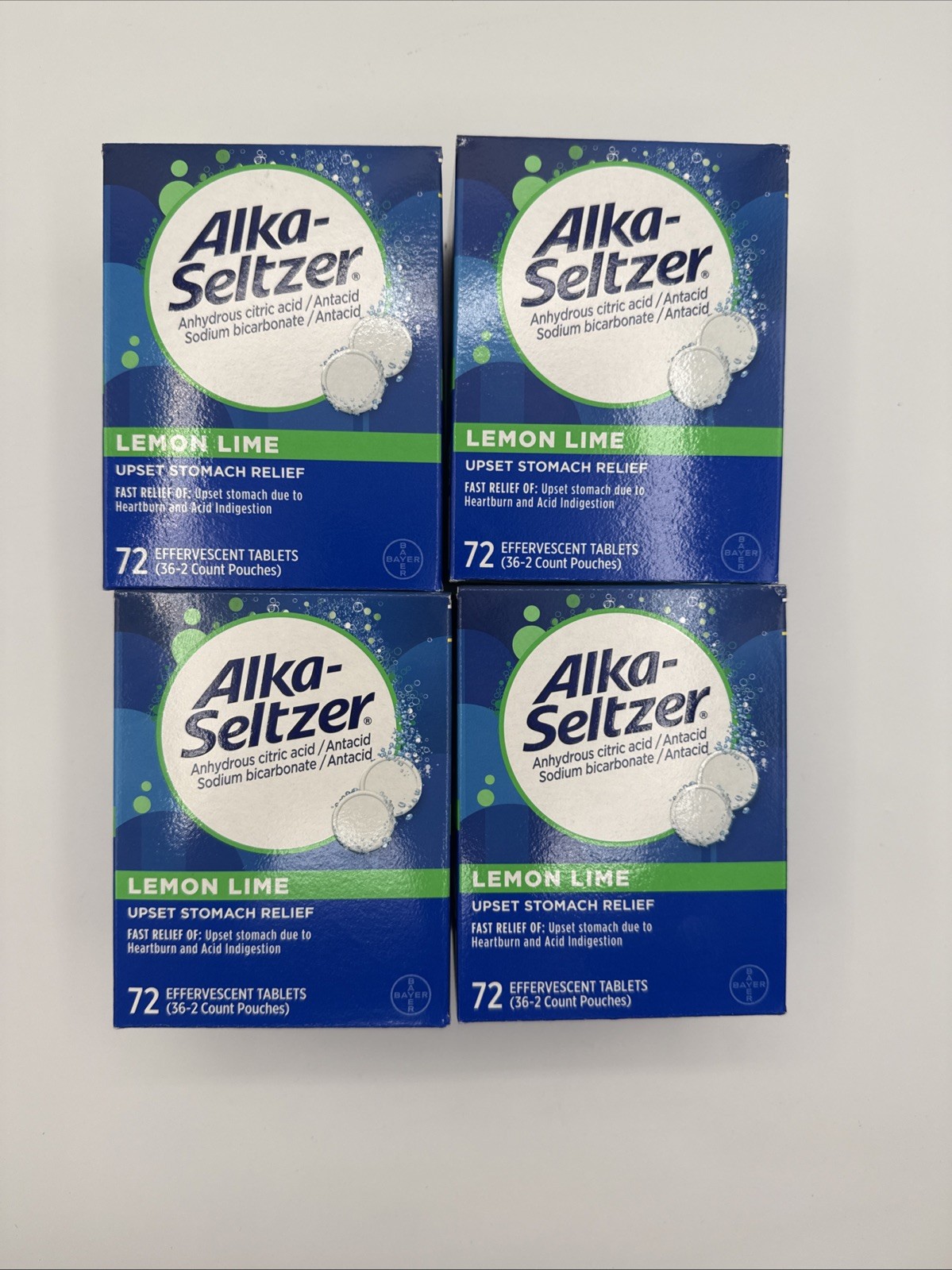(4 Pack) Alka-Seltzer Heartburn Relief Lemon Lime Flavor Effervescent 72 Tablets