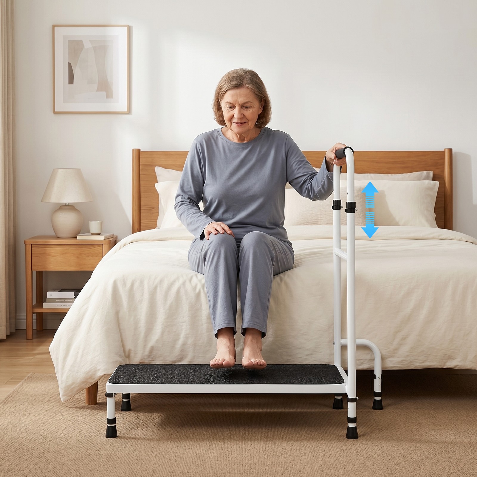 Bed Step Stool With 5 Leg And Adjustable Handle For Elderly 30.31*11.81 in
