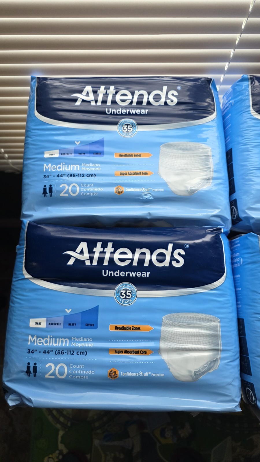 Attends Underwear Medium 160 Count 8 Packs of 20 Underwear 34”-44” (160 Pack)