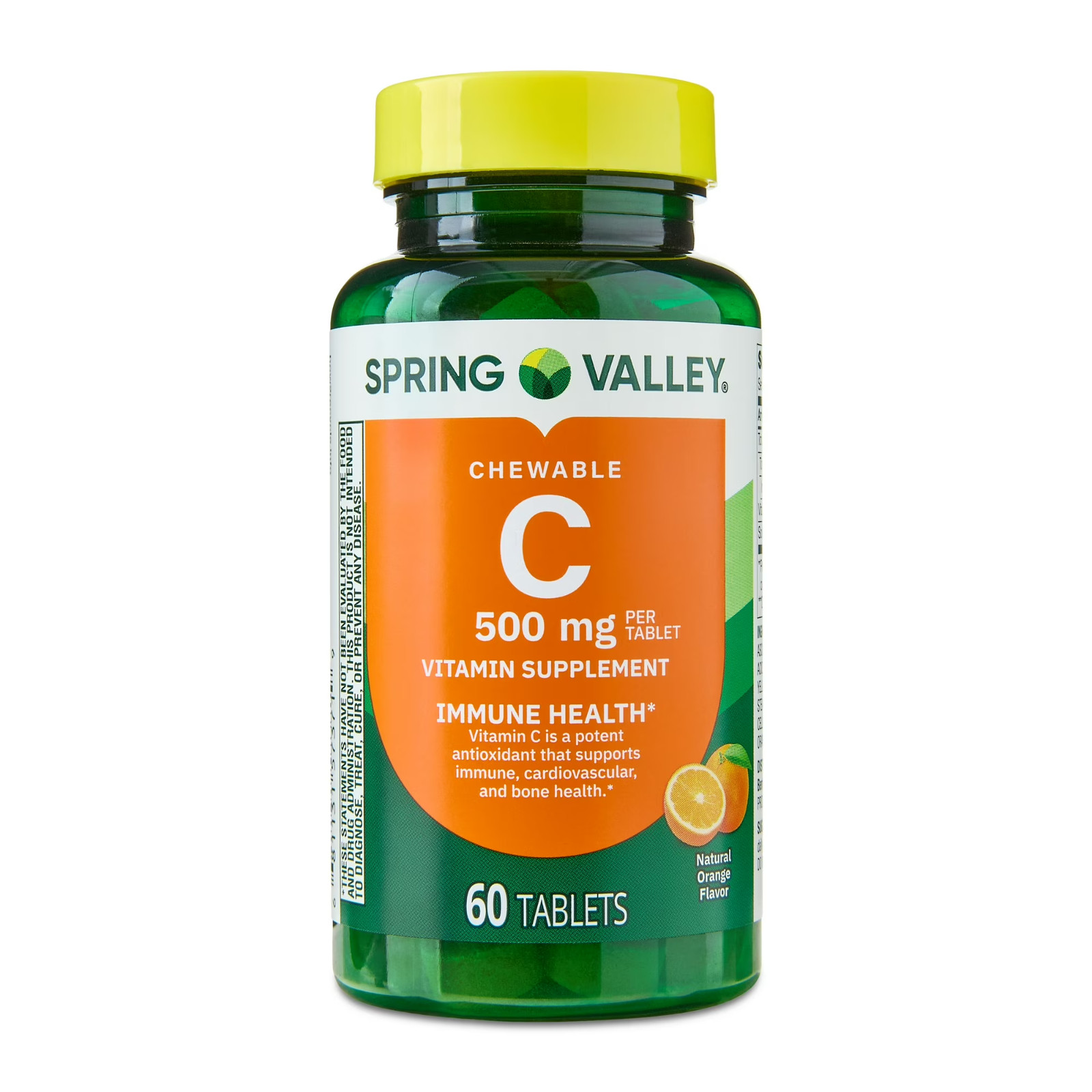 Spring Valley Vitamin C Chewable Tablets Supplement Orange Flavor 500 mg 60 Ct.