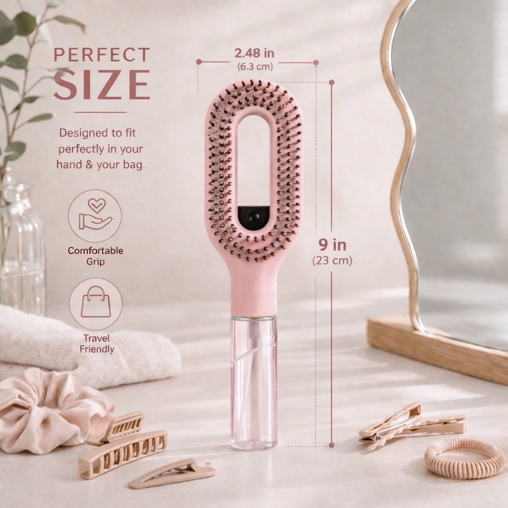 SPRAY HAIR BRUSH Detangler Portable Water Mist Comb Anti Frizz Brush and Comb