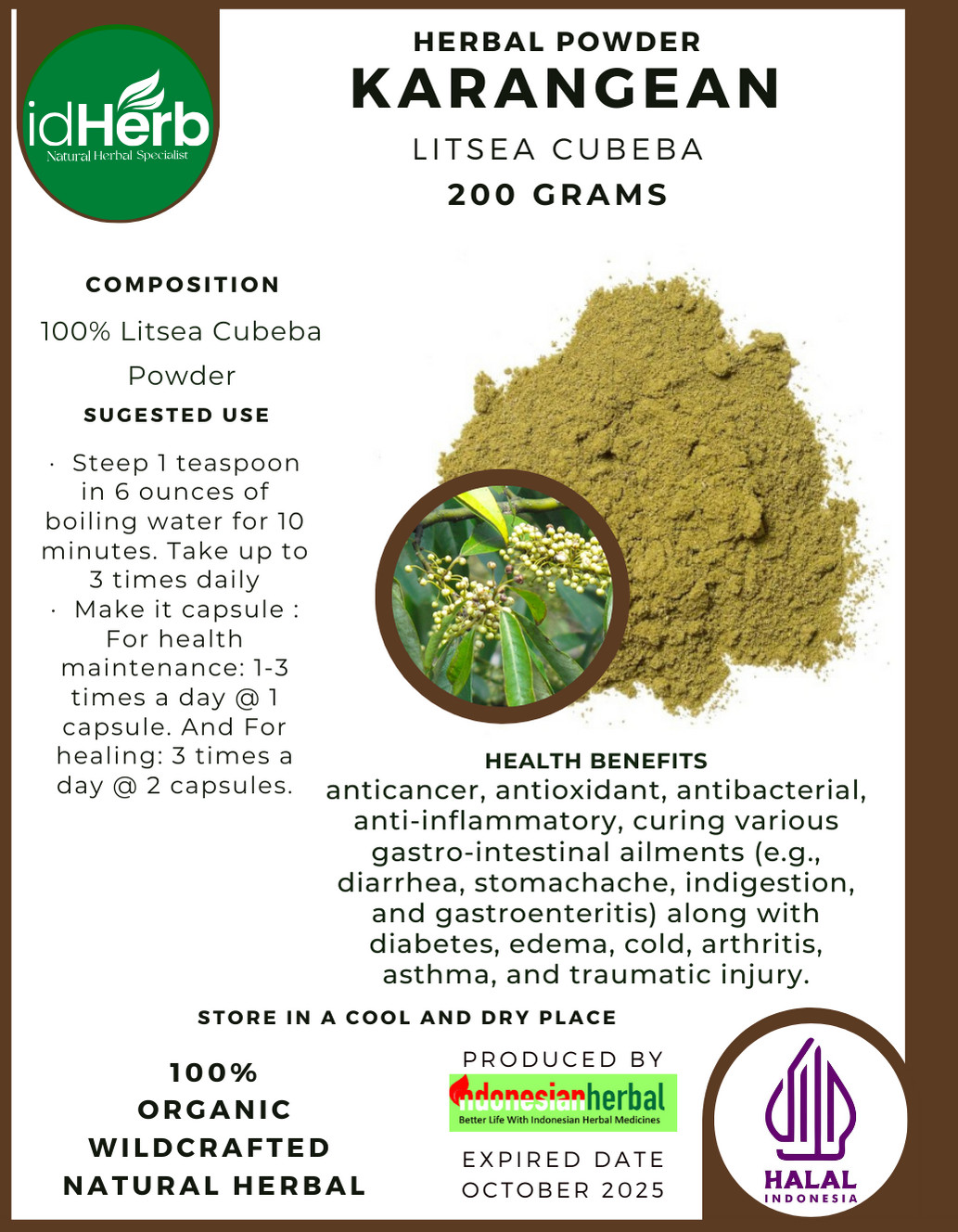 [idHerb] Herbal POWDER Litsea Cubeba Karangean Natural Organic