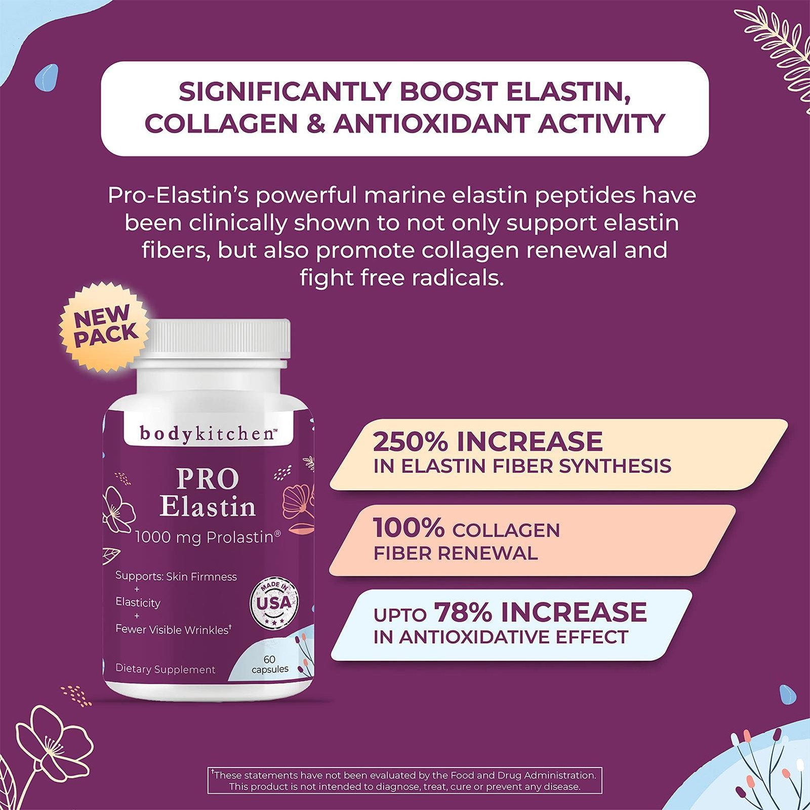 Body Kitchen Pro-Elastin, 1000 mg Elastin Supplement, 60 Count