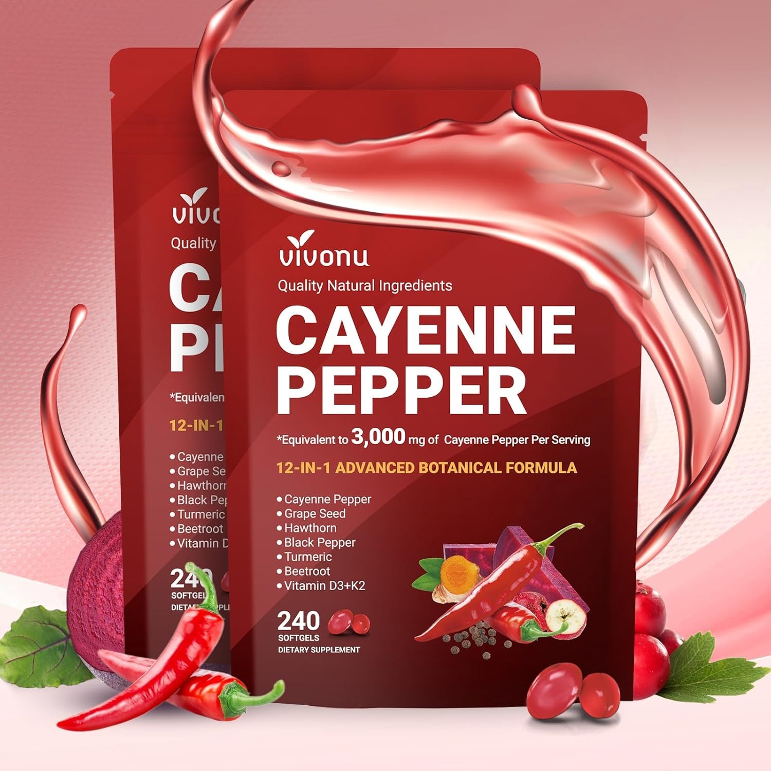 VivoNu Cayenne Pepper Softgels Supplement, Supports Leg Vein, Heart and Blood Ve