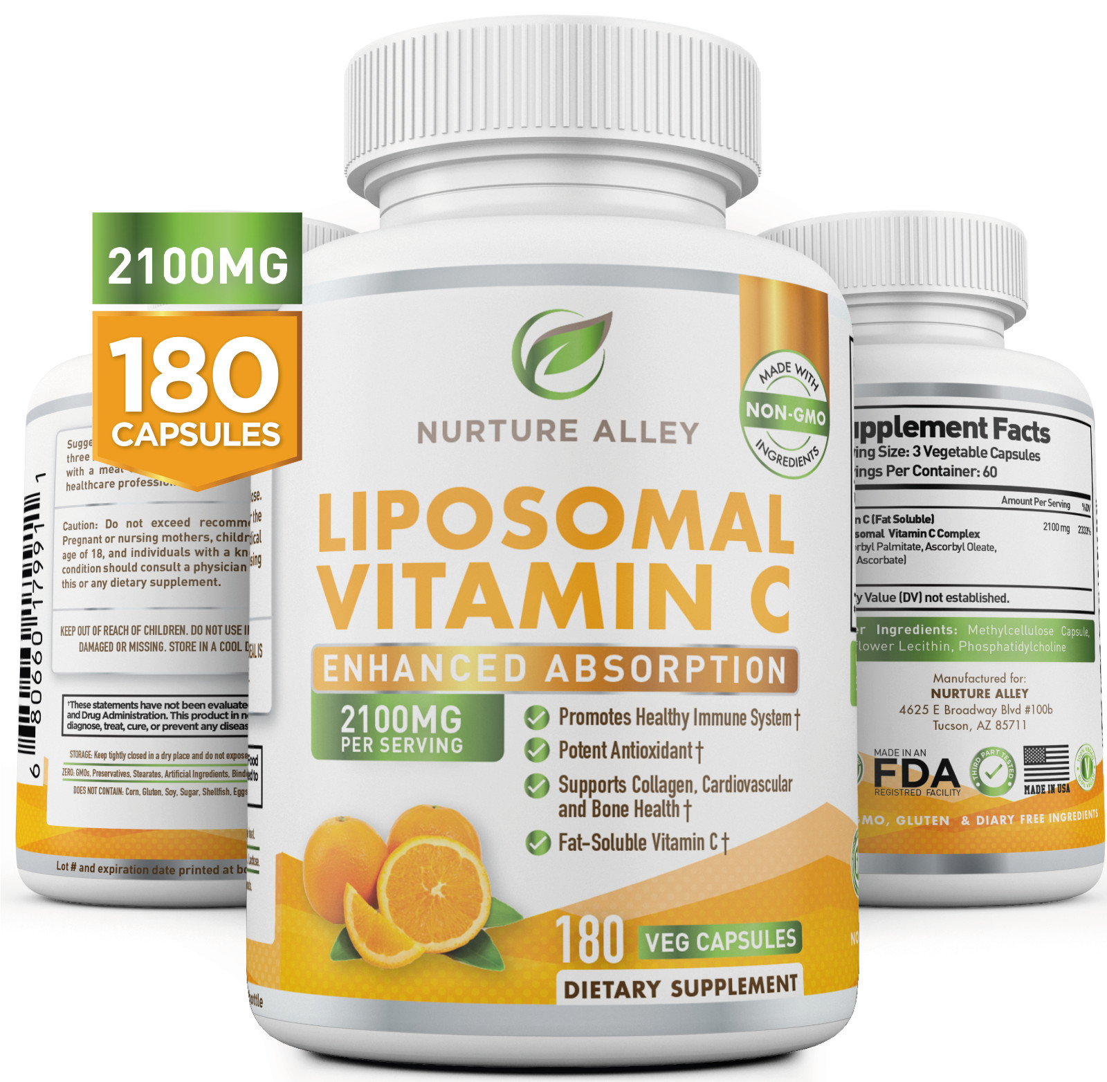 Nurture Alley Natural Organic Vegan Liposomal Vitamin C 2100mg High Absorption
