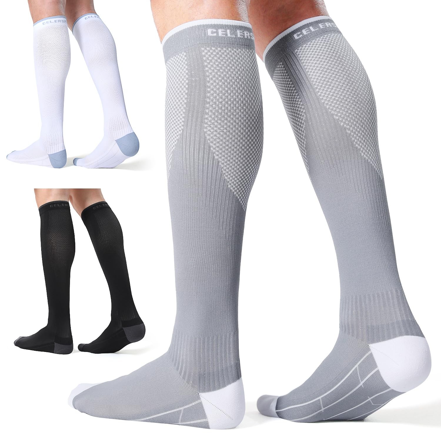 Compression Socks for Men and Women 20-30 mmHg Black White Grey Running Socks