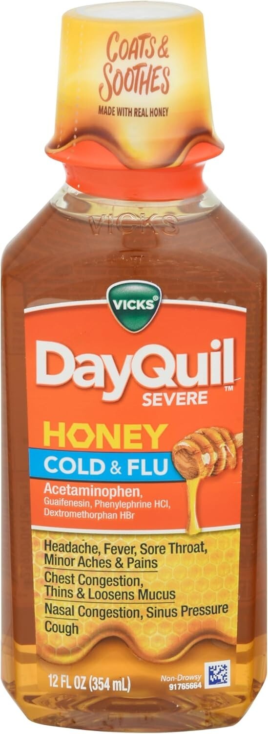 Vicks DayQuil Severe Cold & Flu Medicine Maximum Strength Honey 12 fl oz 6/2026