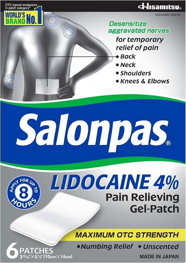 Salonpas 4% Pain Relieving Gel-Patch, 6ct for Back, Neck, Shoulder, Knee/Elbow