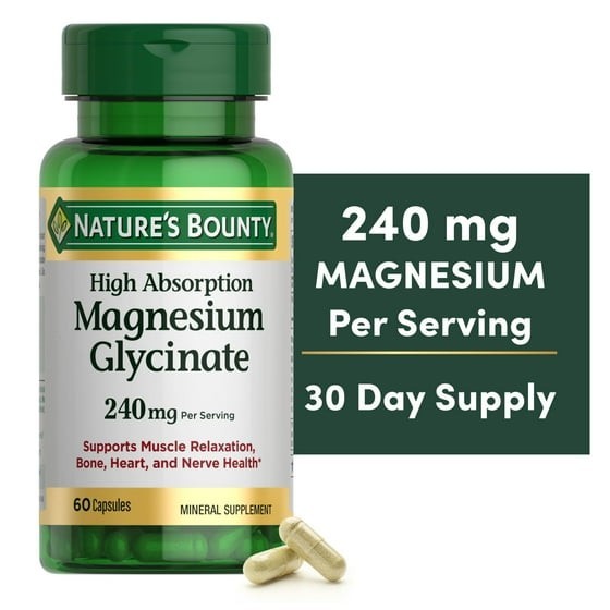 Nature’s Bounty High Absorption Magnesium Glycinate Supplements, 240mg, Supports