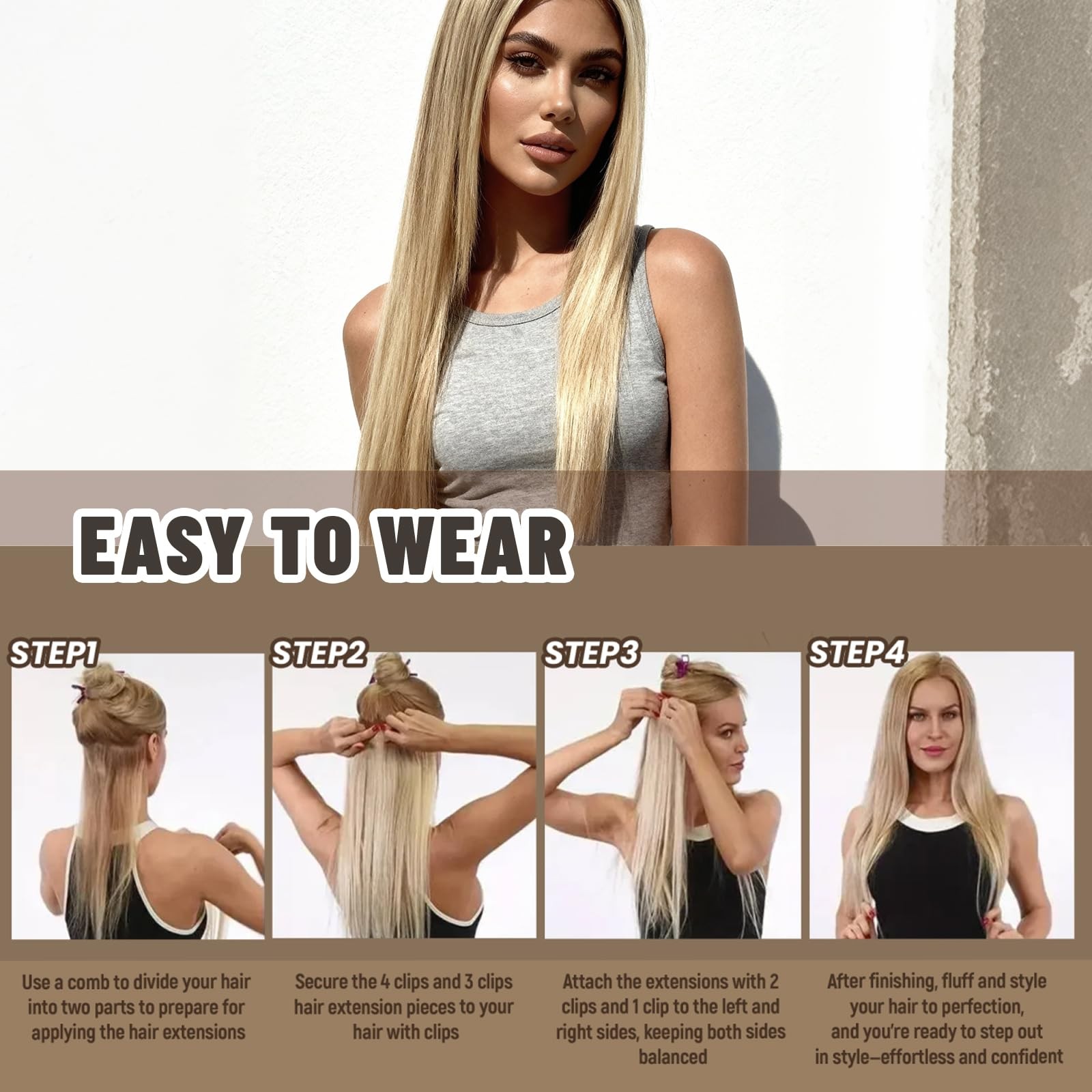 Luxetress Clip In Hair Extensions Real Human Hair 22 Inch 120G 7Pcs Remy