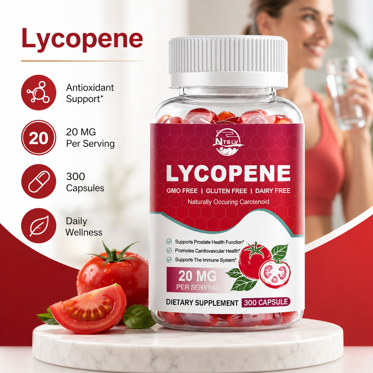 NTSLV Lycopene 20mg 300 Capsules Prostate Health & Antioxidant Support