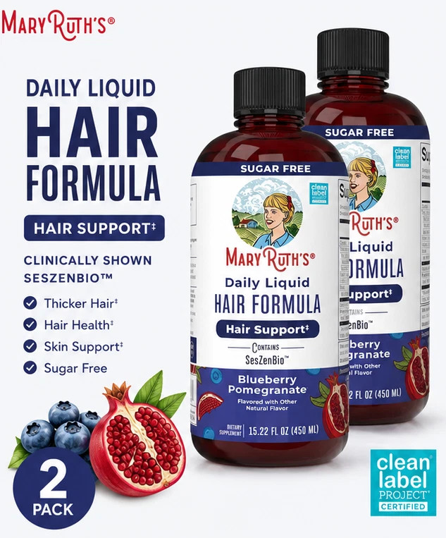 2 Pack Mary Ruth’s Liquid Hair Growth Formula Blueberry Pomegranate Biotin