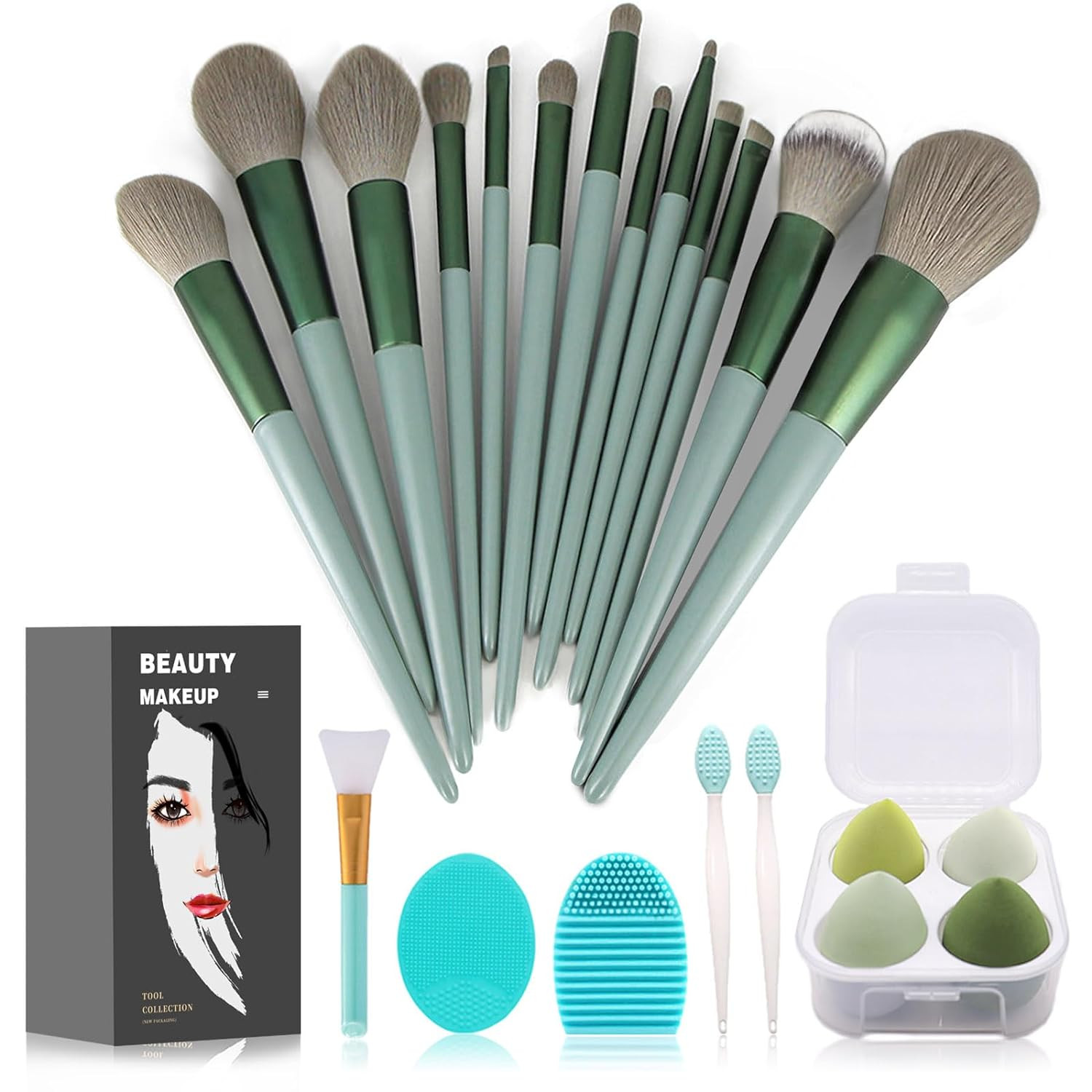 Makeup Brushes Set 22 Pcs Foundation Eyeshadow Brushes Green 22 Piece Kit