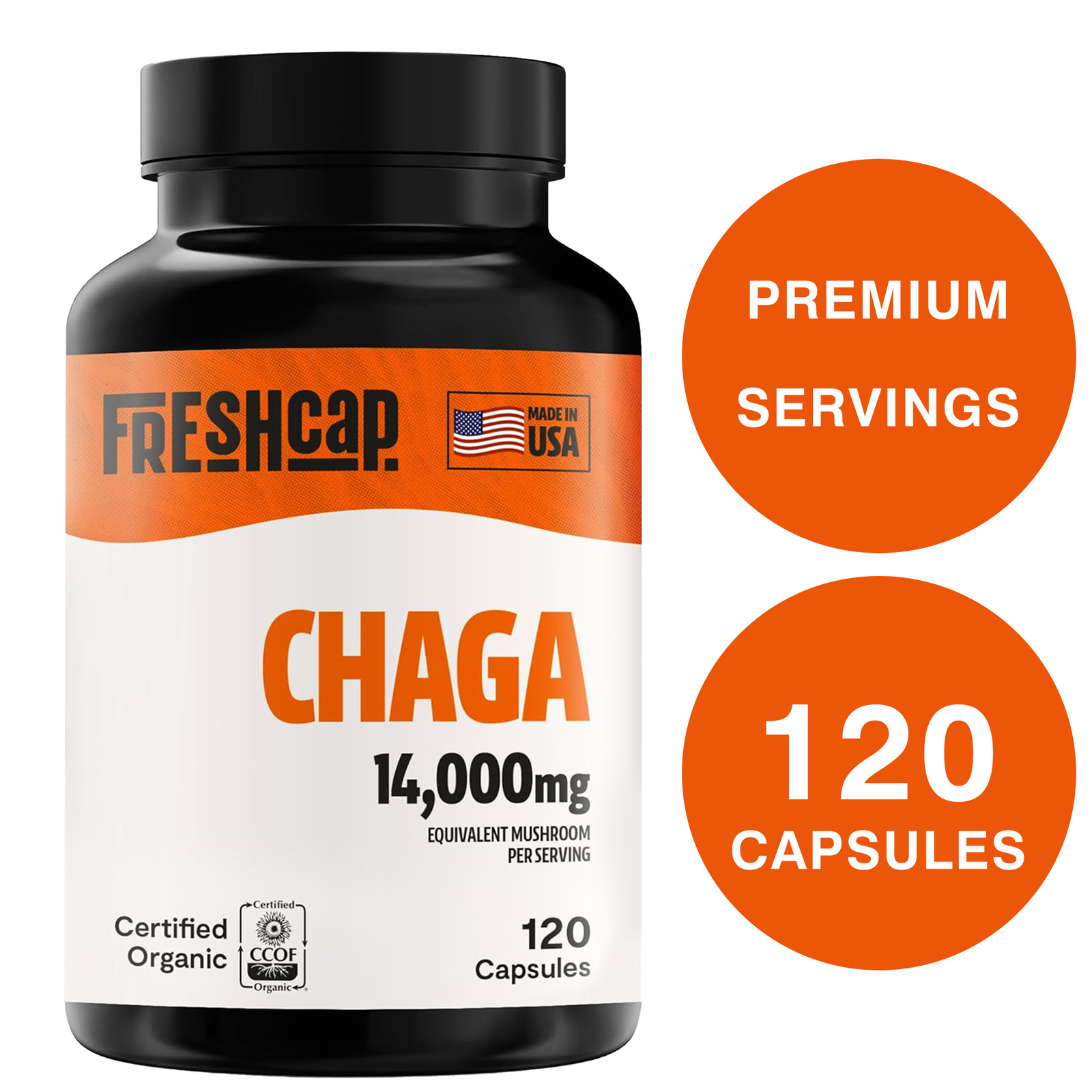 FreshCap Chaga Mushrooms 14000mg – for Digestion, Energy, Immune Support
