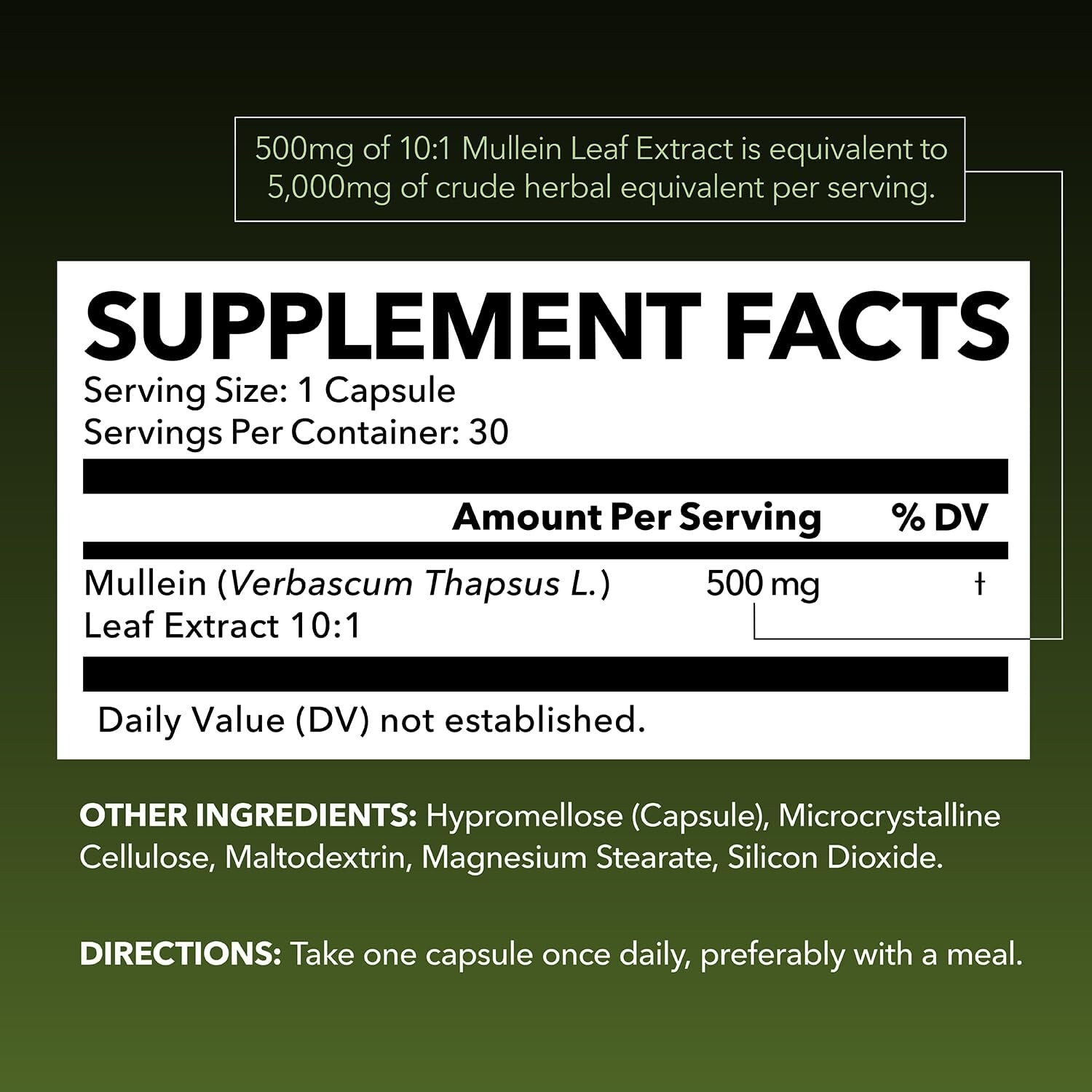 Mullein Leaf Capsules for Respiratory Health 5000mg Extract 10:1 Lung Supp, 30ct