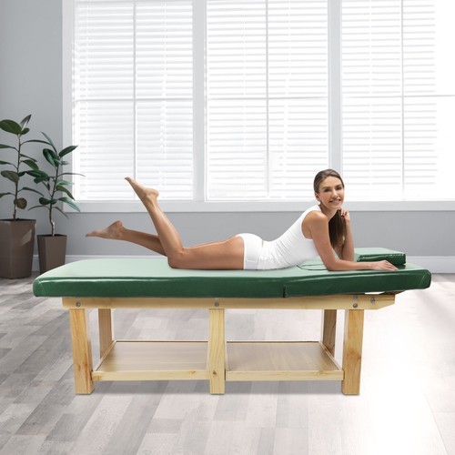 Solid Wood Massage Bed PU Adjustable Backrest 0–45° 190×80×62cm Green