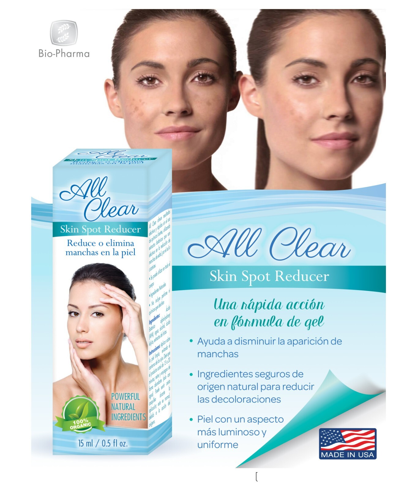 Dark Skin Whitening All Clear GEL skinspot removal Aclaradora de piel homogenea