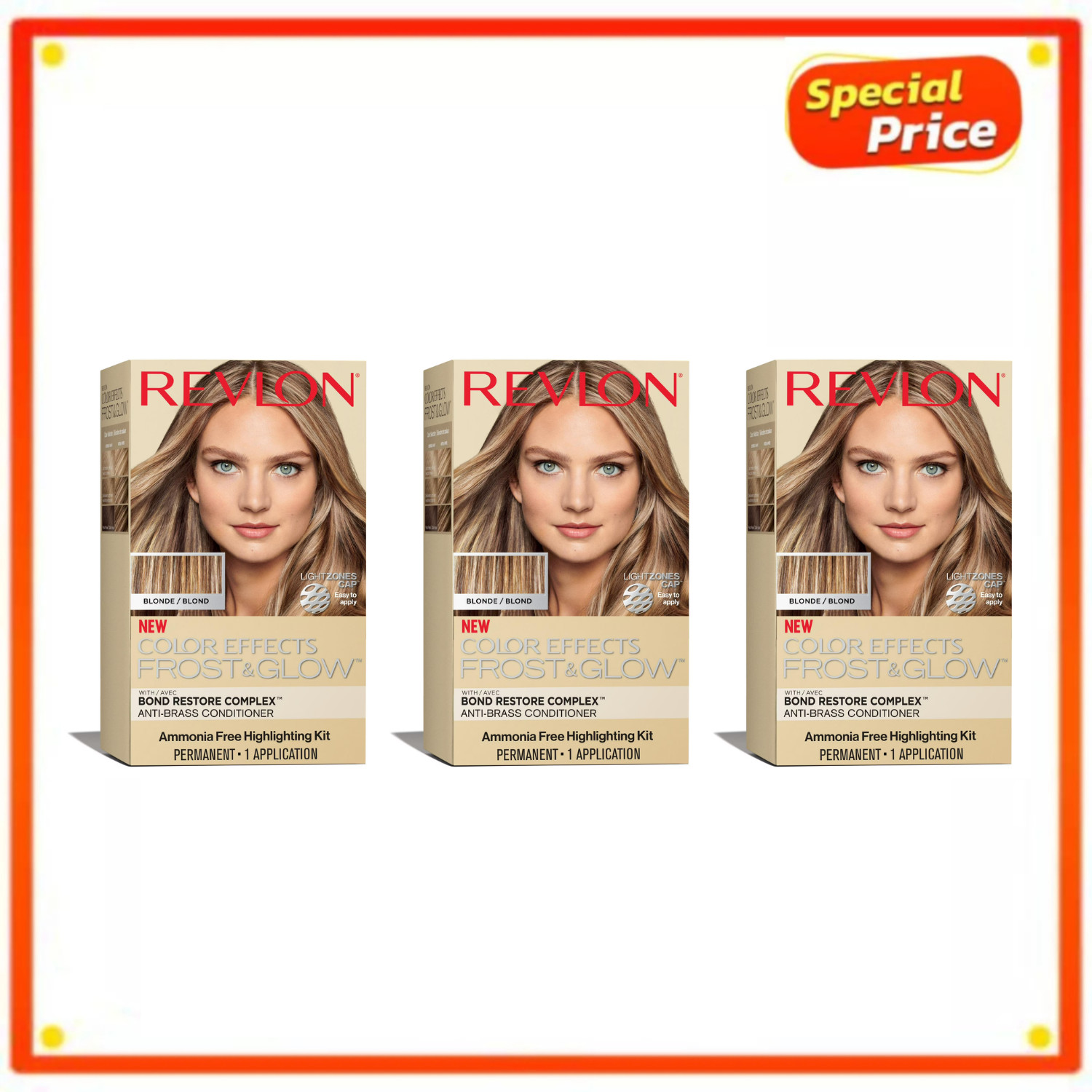 3PK Revlon Color Effects Frost Glow Ammonia Free Permanent Hair Color, 20Blonde
