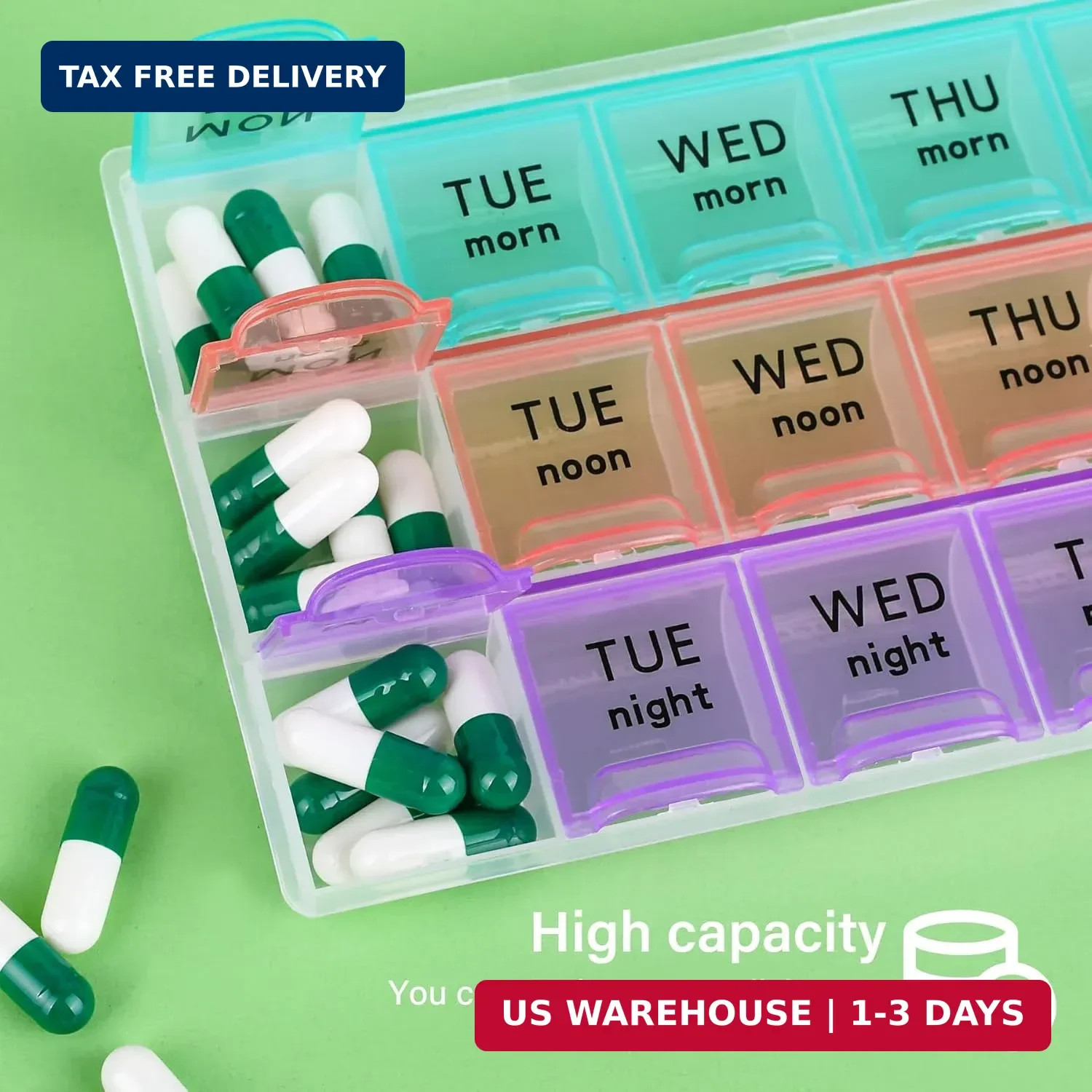 Large Weekly Pill Organizer 3 Times A Day,Travel Pill Cases ，Moisture-Proof 7 Da