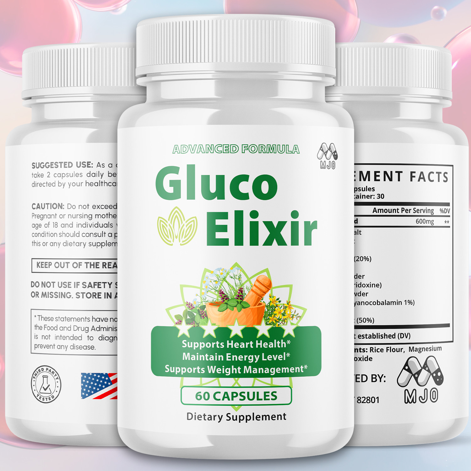 (5 Pack) Gluco Elixir Advanced Support Blood Supplement GlucoElixir 300 Capsules