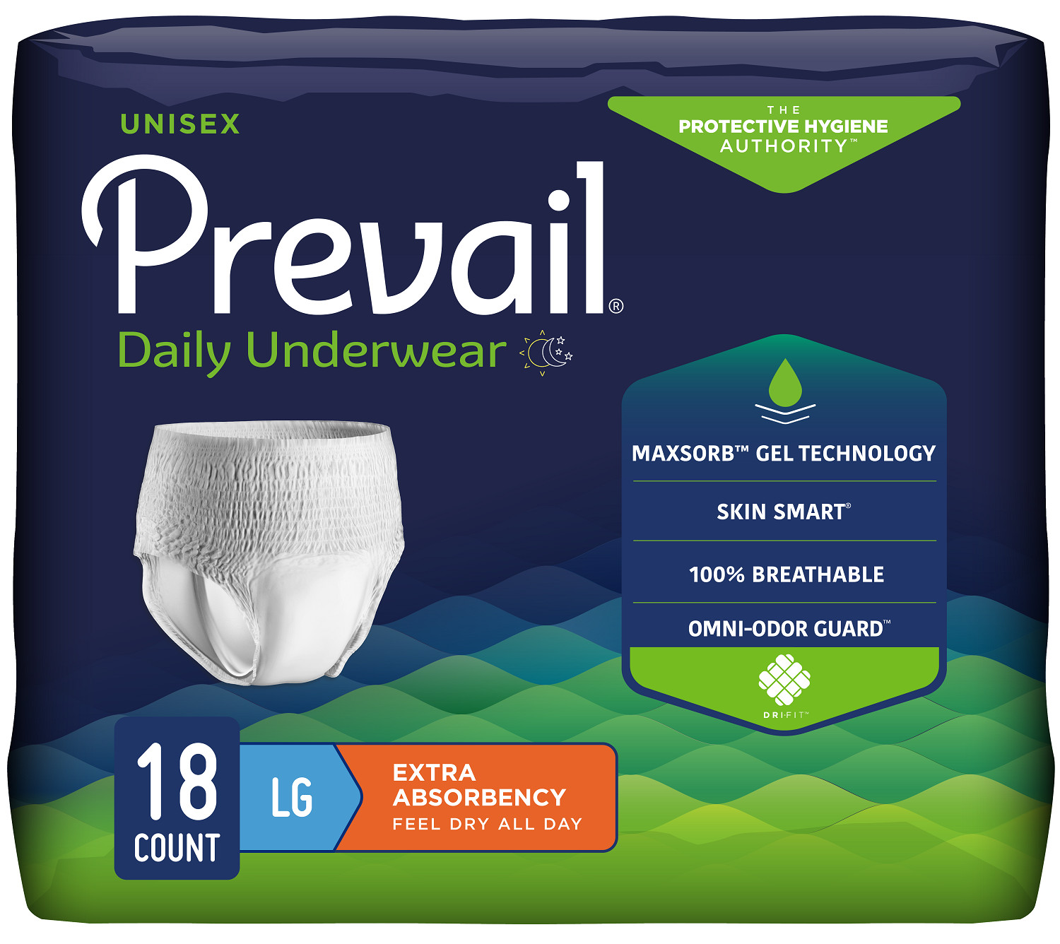 Prevail Protective Underwear Large 44-58in #PV-513 Pack of 18