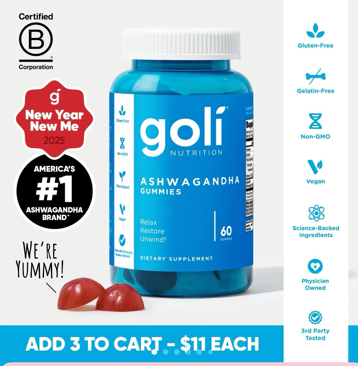 Goli Ashwagandha Gummies – 60 Gummies US Free shipping